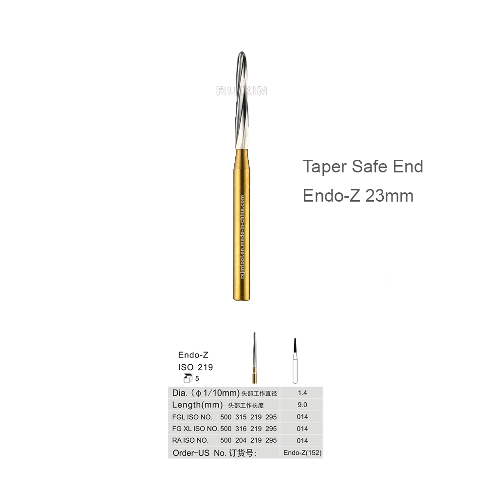 High Speed Dental Cutting Tool FG Shank Safe End Endodontic Titanium Carbide Bur Endo-Z 152 23mm Gold